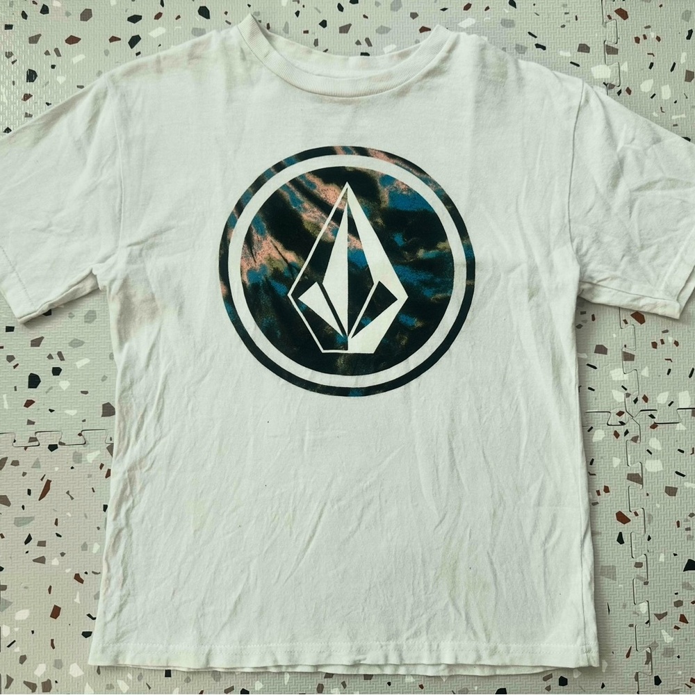 Volcom White Short Sleeve Tee with Geometric Logo